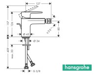 MEDIDAS MONOMANDO BIDE VERNIS BLEND HANSGROHE